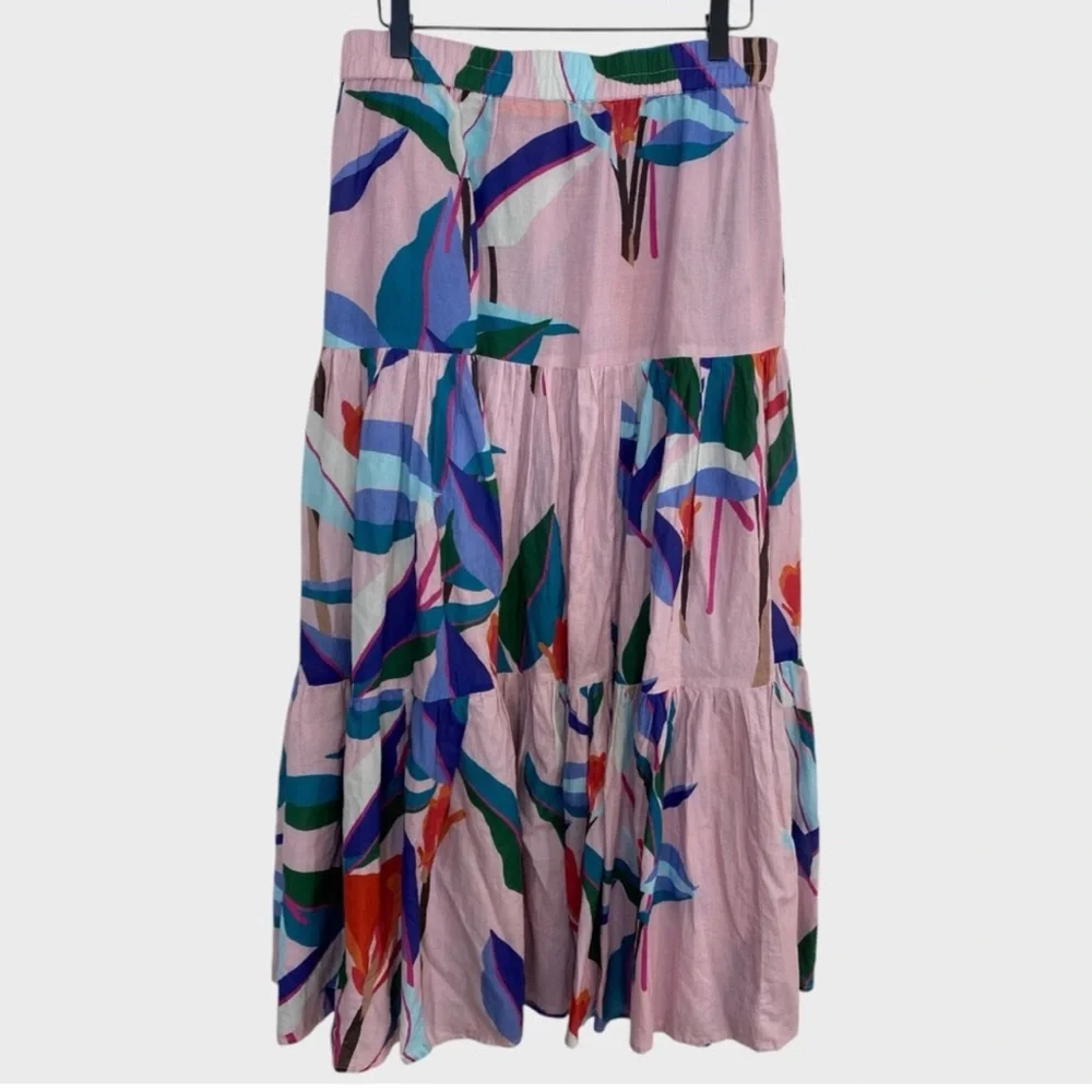 Oliphant Pink Multicolor Floral Leaf Maxi Skirt Size Medium - Picture 2 of 5
